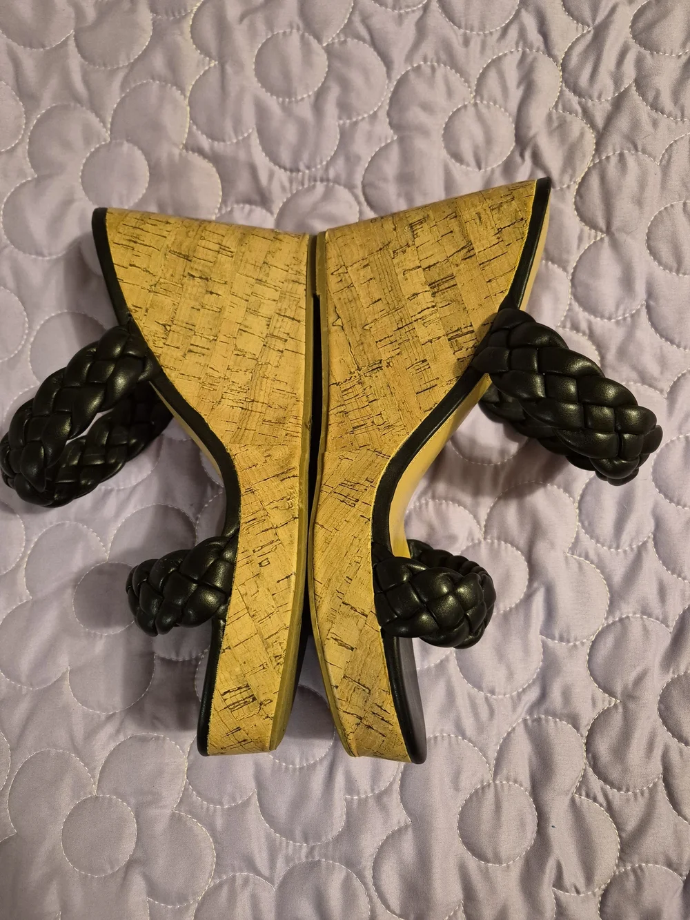 LC Lauren Conrad Black Braided Platform Wedge Sandals with Yellow Insole